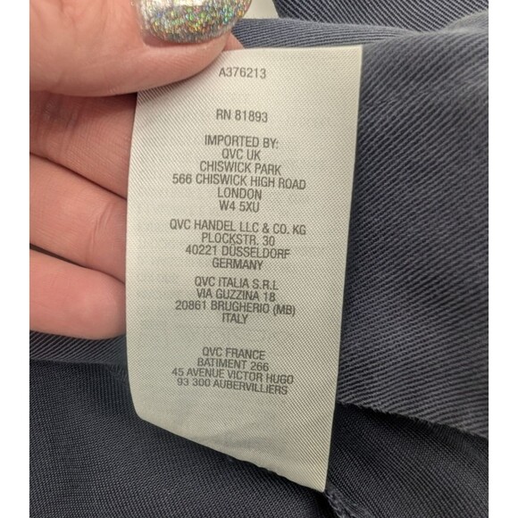 Laurie Felt Navy Blue Floral Trim Belted Button Up Collared Jacket Size S/M - Picture 10 of 10